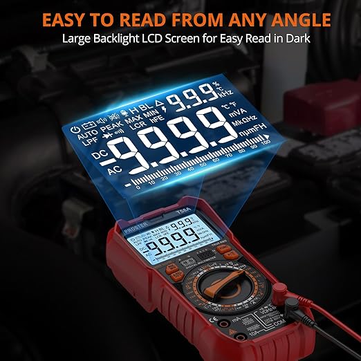 Proster Digital Multimeter TRMS Manual Range Multimeter 9999 Counts NCV Detector DC AC Voltage Current Meter Temperature Capacitance Resistance Diode Continuity HFE Tester LOZ