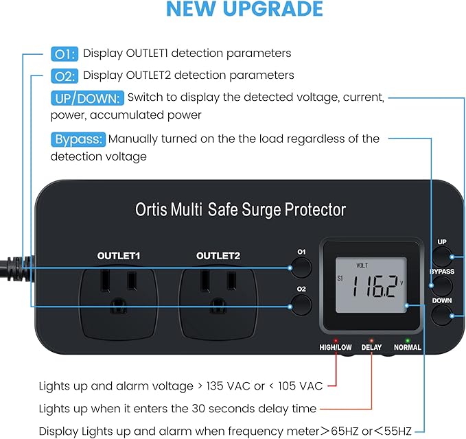 Ortis Double Outlet RV Appliance Surge Protector (Black)