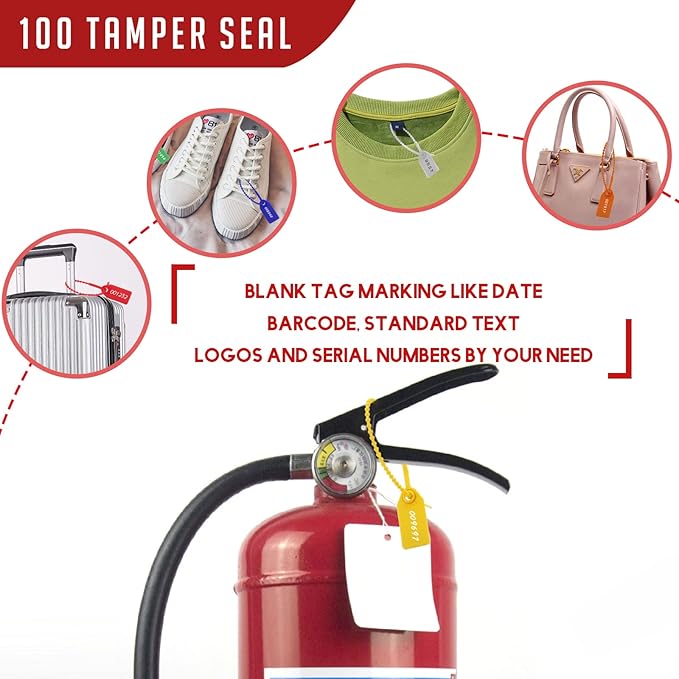 100 Pcs Fire Extinguisher Tags,Security Retail Anti-Theft Self-Locking Shoe Tag,Anti-Tamper Disposable Plastic Seals 250mm Length (White)