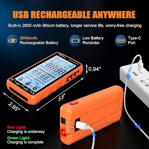 FKM Digital Multimeter Tester Auto-Ranging TRMS 6000 Counts Smart Rechargeable Voltmeter Electrical Tester Measures AC/DC Current,Voltage,Capacitance,Resistance,NCV,Amp,Ohm,Diodes,Countinuity,Temp