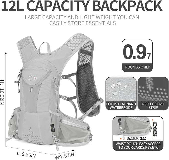 IX INOXTO Hydration Pack Backpack, Lightweight Water Backpack with 2L Hydration Bladder Daypack for Men Women,Running Hydration Vest for Trail Running Hiking Cycling Race Climbing