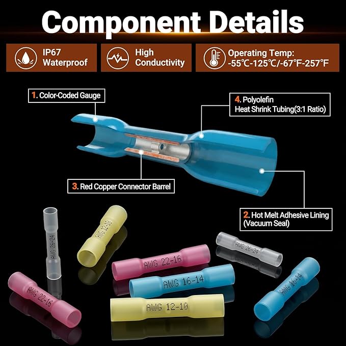 Preciva Wire Crimping Tool for Heat Shrink Connectors Kit, with 220PCS 26-10 AWG Heat Shrink Connectors,Ratcheting Crimper for Automotive, Electrical, Marine & Wiring Repairs