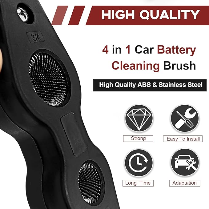 4 in 1 Car Battery Terminal Cleaning Brush, Anti-Rust Auto Battery Cleaner Brush Tool, Universal for Automotive and Marine for Plumbing Installation Soldering Brazing, Car Accessories (Black)
