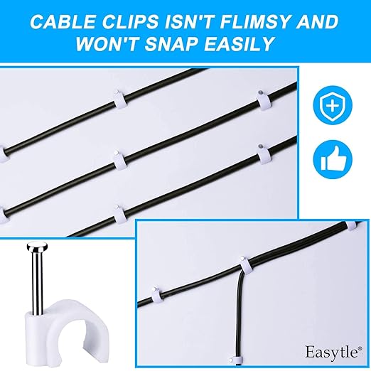 Cable Wire Clips 4mm 6mm 8mm 10mm Cable Management RG6 RG59 CAT5 CAT6 RJ45 Electrical Ethernet Dish TV Speaker Wire Cord Tie Holder Single Coaxial Nail Clamps(Pack of 2000)