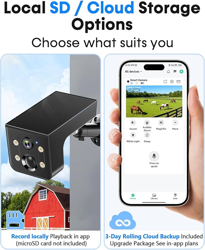 Solar Powered Camera Outdoor 2 Pack: AI Motion Detection 2K Outdoor Camera Wireless - Long Battery Life for Home & Business Monitoring(Black)