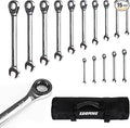 Egofine 15-piece SAE Ratcheting Wrench Set, SAE 1/4" to 1" Chrome Vanadium Steel, 12-Point, 72-Teeth Open End and Box End Combination Tool with a Roll Up Storage Bag