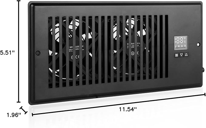 10 Inch Register Booster Fan with Thermostat, High Velocity Ventilation Fans with 10 Gear Wind Speed Switch and High Precision Thermal Probe, Black