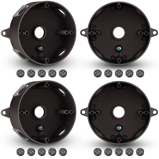 Juexica 4 Pcs 4 Inch Round Electrical Box 1/2 Inch 5 Holes Weatherproof Outlet Junction Ceiling Fan Box for Outdoor Lighting Systems, UL Listed(Bronze)