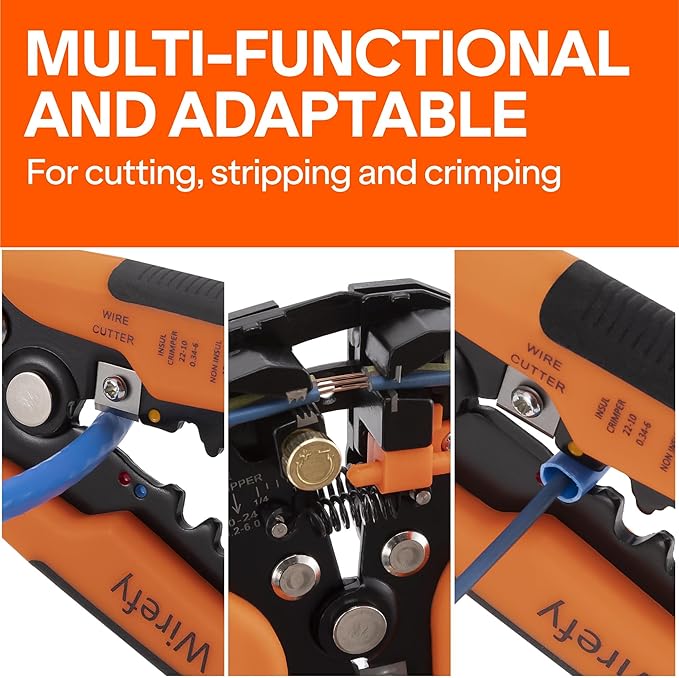 Wirefy Automatic Wire Stripper Tool | Self-Adjusting 3-in-1 Wire Stripper, Cutter & Crimper for 24-10 AWG / 0.2-6 mm² | Ergonomic Professional Electrical Tool