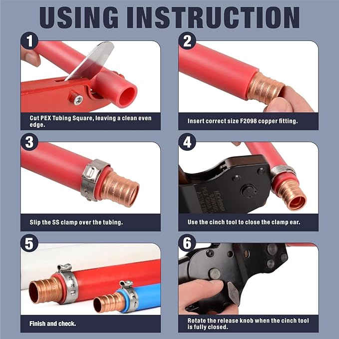 iCrimp Rachet PEX Pipe Cinch Tool for Stainless Steel Clamps meet ASTM 2098 clamping 3/8, 1/2, 3/4, 5/8,1-inch Pipe Tubing