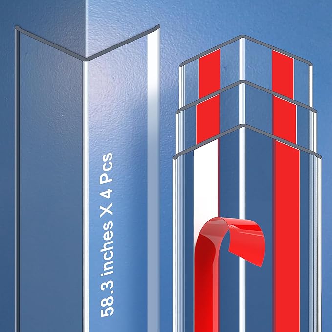 Clear Self-Adhesive Wall Corner Protectors-4 PCS of Corner Guards & Edge Protector for Baby, Furniture, Door, Tables, Cover Sharp Furniture, Easy to Install (3cmx150cm/1.18inx59.1in)