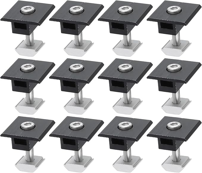 uxcell 12Pcs Solar Panel Middle Clamp, 30mm Aluminum Solar Panel Center Clamps PV Solar Rail Mounting System Install Hardware, Black