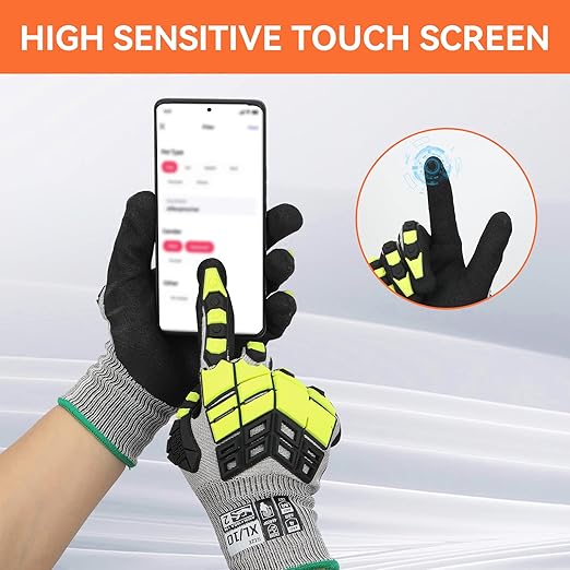 Safety Work Gloves,Impact Gloves for Men Women,Cut Resistant Non-Slip Heavy Duty Gloves with Nitrile Grip,Touch Screen Glove with Impact Protection for Gardening Mechanic Construction, X-Large