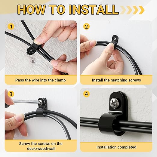 100 Pcs 1/2 Inch Rope Light Clips P-Style Cable Clips Black Mounting Plastic Cable Plastic Clamps Compatible with Stainless Steel Screw for Wire Cord Management Reinforced & Thickened Design