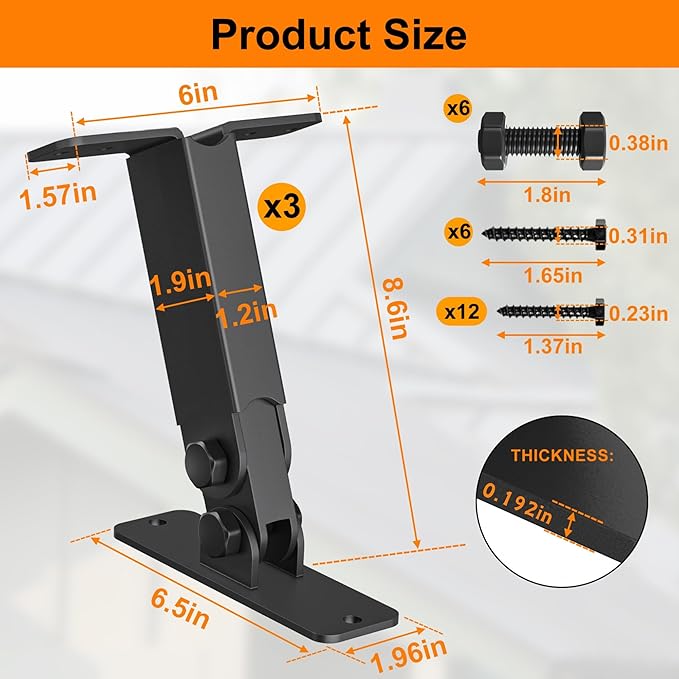 Heavy Duty Roof Riser Brackets Kit, TROPTOLKY Adjustable Height Angle Pergola Brackets, Black Metal Roof Riser Beam Bracket for Roof Pergola Gazebo Patio Cover (3 Pack)