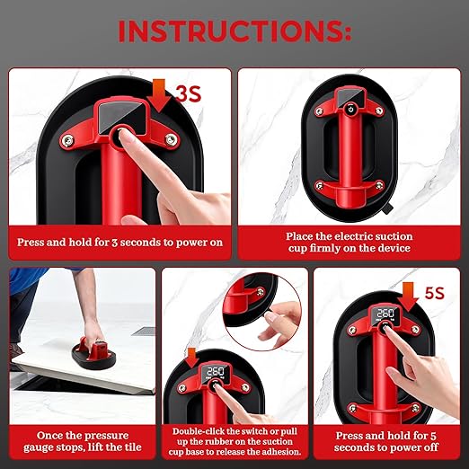 Electric Suction Cup Glass Lifter,Tile Tools,Heavy Duty Vacuum Suction Cup with Digital Display,573lbs Max & Auto Start Pump,8H Battery for Glass, Tile, Marble, Granite, Metal,2 Packs