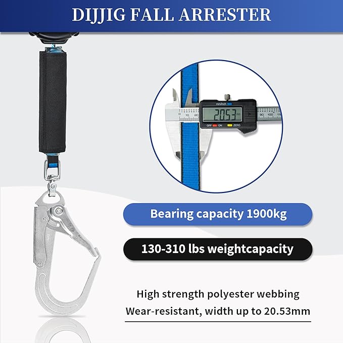 6FT Fall Protection Retractable Lanyard, Self Retracting Lifeline Construction Lanyard Fall Arrest Safety Roofing Heavy Duty Leading Positioning (Large Hook)