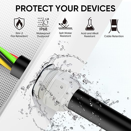 TICONN 52 Pcs IP68 Waterproof Cable Gland Kit Nylon NPT Adjustable Cable Connectors Assortment 1/4” 3/8” 1/2” 3/4” 1“ for Waterproof Junction Box Wire Pannel (Grey, 52 Pcs)