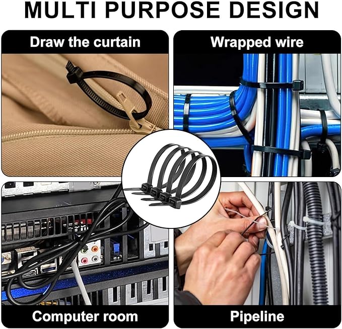 Black Zip Ties 8 Inch (4000 Pack),50lbs Tensile Strength,Heavy Duty Self-Locking Nylon Cable Ties, UV Resistant Flame Retardant Cable Ties for Indoor and Oudoor Use