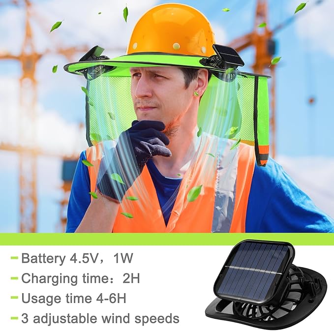 2 Sets Sun Hard Hat Shade Neck Protection with Solar Fans, Full Brim High Visibility Sun Visor Mesh Bandana Scarf for Hard Hat Accessories, Reflective(Fluorescent Yellow, Fluorescent Green)