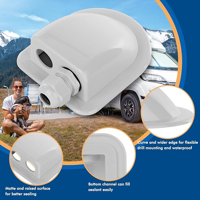Restmo IP68 Waterproof Solar Cable Entry Gland, Weather Resistant Dual Cable Entry Housing for Solar Panels of RV, Caravan, Marine, Boat, Cabin, White