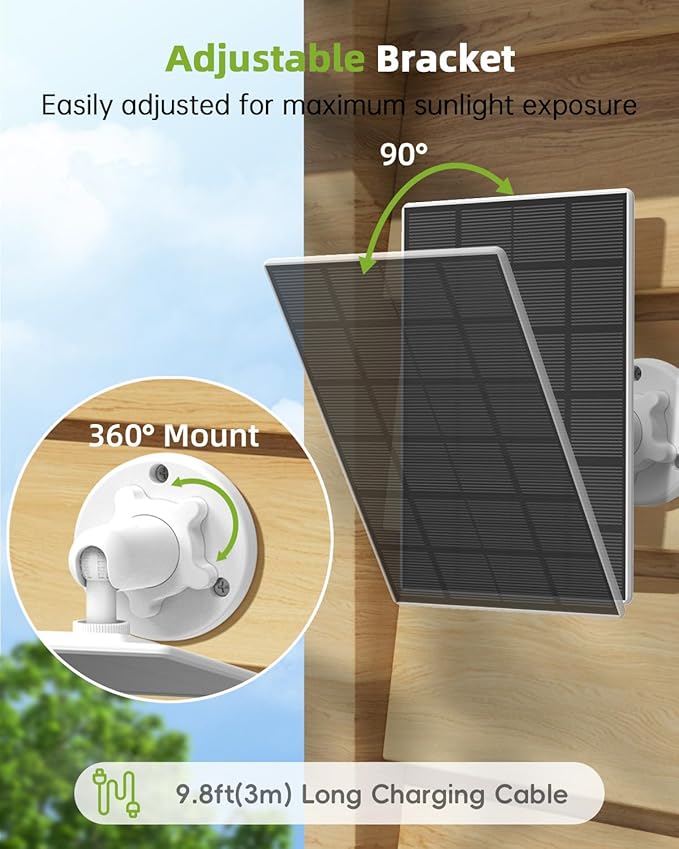3W Solar Panel for Security Camera Wireless Outdoor - Compatible with Solar Security Cameras X2//F5/MW3/W3K/PG1/PW1, 10 ft Type C Cable,Suitable for All Solar Security Camera(Type C Port)