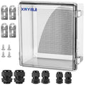 Waterproof Outdoor Project ABS Plastic Junction Box IP67 Weatherproof Dustproof Enclosure with Hinged Cover, Mounting Plate,Wall Brackets for Power Project (Clear, 11.8"x11.8"x7.1")