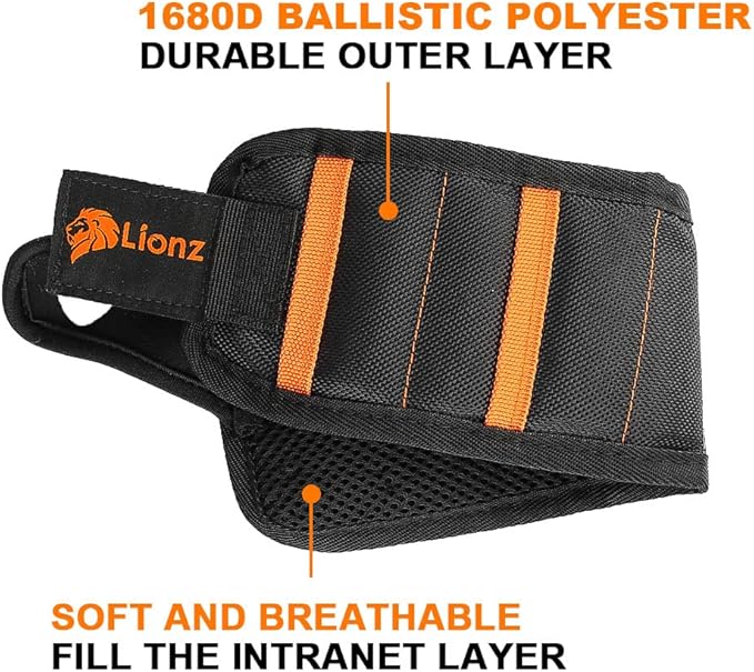 Lionz Magnetic Wristband with Thumb Loop - Perfect Stocking Stuffers Tool Belt Wrist Magnet for Holding Screws, Nails and Drill Bits - Powerful Wrist Magnetic Screw Holder for Men, Women, Carpenter