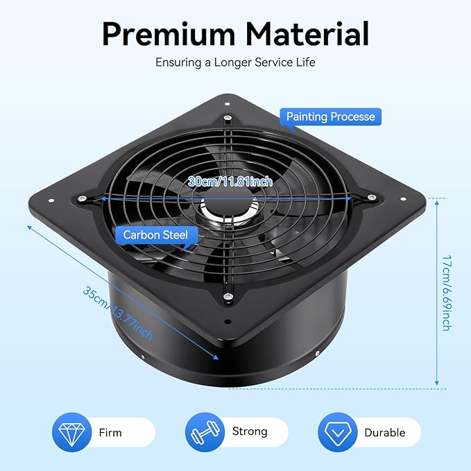 12'' Explosion Proof Exhaust Fan, 110V 125W Industrial Axial Flow Fan Utility Blower Ventilator Extractor Factory Extraction Ventilation for Kitchen, Warehouse, Workshop, 2800RPM