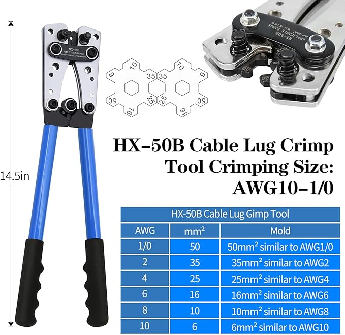 Cable Lug Crimping Tool with 84pcs Copper Wire Lugs, 100pcs Dual Wall Adhesive Heat Shrink Tubing, Wire Crimping Tool for AWG 10-1/0 Electrical Lug Crimper