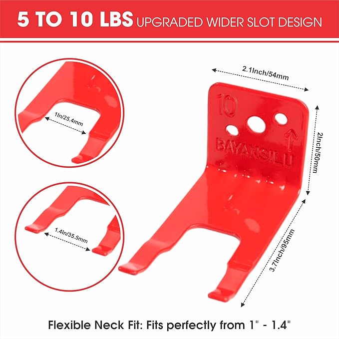 Fire Extinguisherl Mount Bracket – Wide Fork 1.0–1.4 inch (35.5mm), Fits Kidde / First Alert / Amerex 5–10 lb, Heavy-Duty Steel Fire Extinguisher Holder & Mounting Bracket for Wall – (2 Pack)