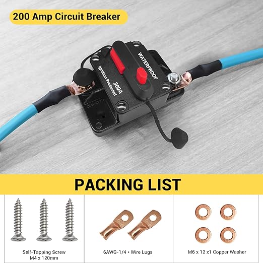 300Amp Circuit Breaker DC 12V-48V for Marine Boat Trolling Motor Automotive RV Trailer Car Solar System Battery Disconnect with Manual Reset Switch, IP67 Waterproof (Pack of 2)