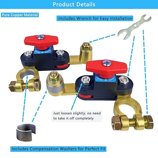 Battery Disconnect Switch 12V Heavy Duty, Adjustable Rotating Battery Cut Off Switch, Pure Copper Battery Kill Switch, 12V-48V Top Post Shut Off On/Off Isolator for Car Marine Boat RV ATV (1)