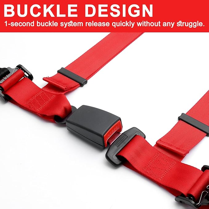 Yakitoko Universal 4 point Safety Harness Set 2 inch Fits Go Kart,UTV,ATV,Racing Red