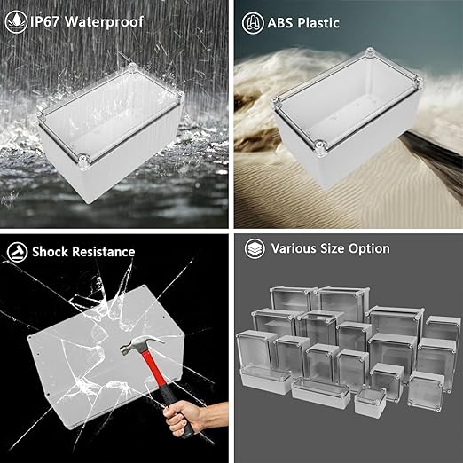 LeMotech Junction Box IP67 Waterproof Dustproof Electrical Box Project Box DIY Enclosure Gray with Transparent Clear Cover, External Size 9.8x5.9x5.1in (250x150x130mm)