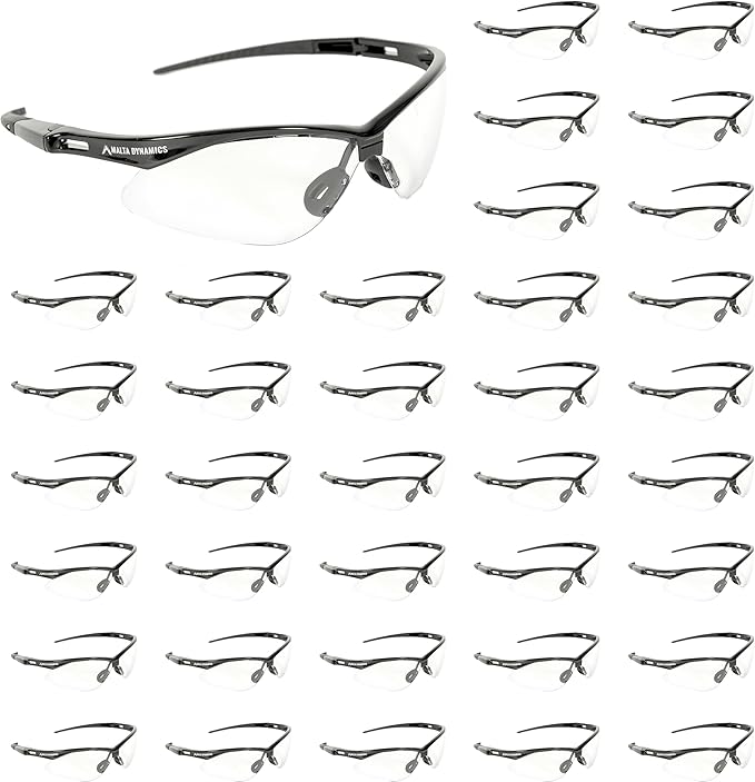 Malta Dynamics APEX Safety Glasses – Anti Scratch and Anti Fog Protection, Construction Safety Glasses for Men and Women, ISEA & ANSI Z87 Compliant (Clear, 36 Pairs)