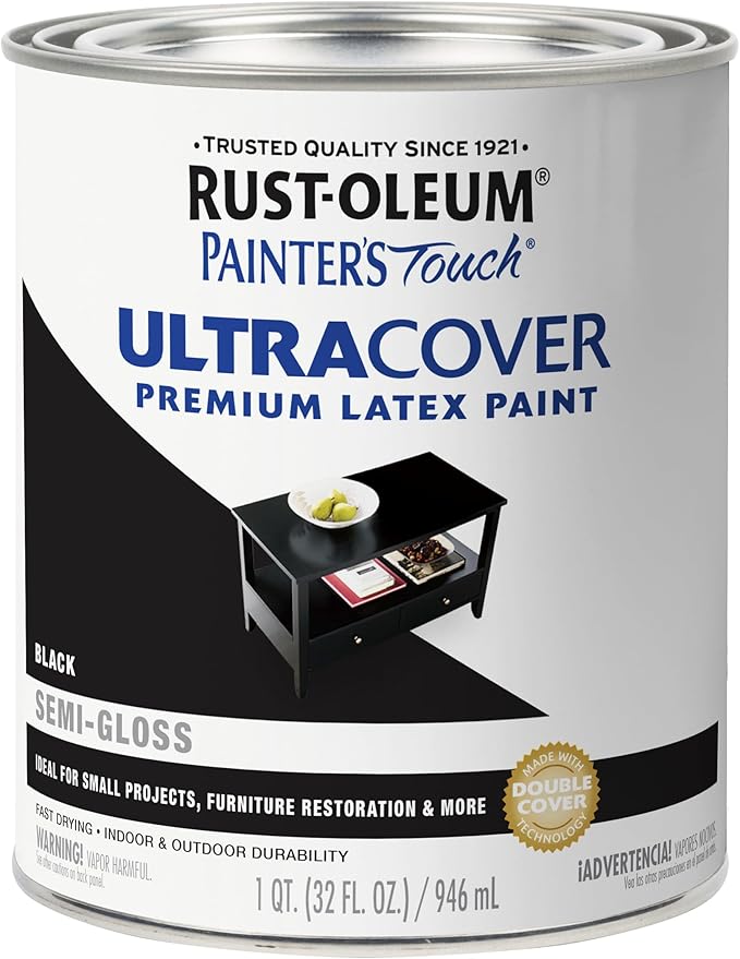 Rust-Oleum 1974502 Painter's Touch Latex Paint, Quart, Semi-Gloss Black 32 Fl Oz (Pack of 1)