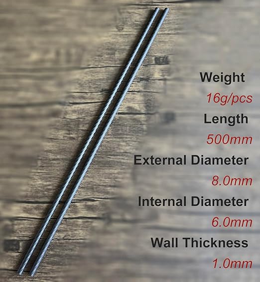 2pcs Carbon Fiber Tube 8x6x500MM 3K Roll Wrapped Twill Matte Finish