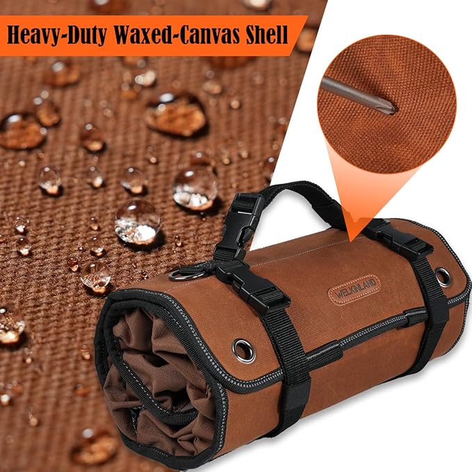 WELKINLAND Heavy-Duty Waxed Canvas Tool Roll, 7-Pockets Tool Wrap Roll, 15L Tool Roll Bag, Large Roll Up Tool Bag For Mechanics.