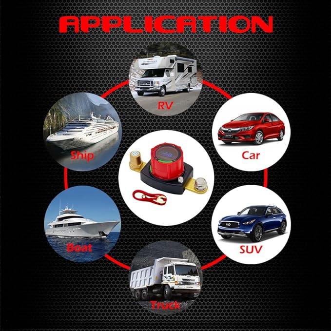 Ampper Battery Disconnect Switch with Voltmeter, 12-48V Battery Cut Off ON/Off Shut Off Switch W/Adapter for Car, RV and More (Side to Top, Negative)