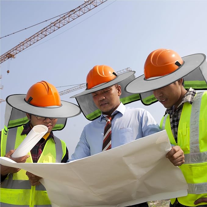 Jspupifip 20 Pack Hard Hat Sun Shade Full Brim Sun Shield High Visibility Visor with Reflective Strip for Hard Hat Accessories Construction Sites