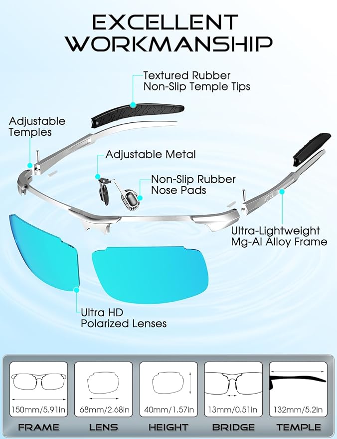 ATTCL Polarized Sunglasses Men Sports: UV Protection Anti Glare Wrap Around Lightweight Metal Driving Fishing Golf Running