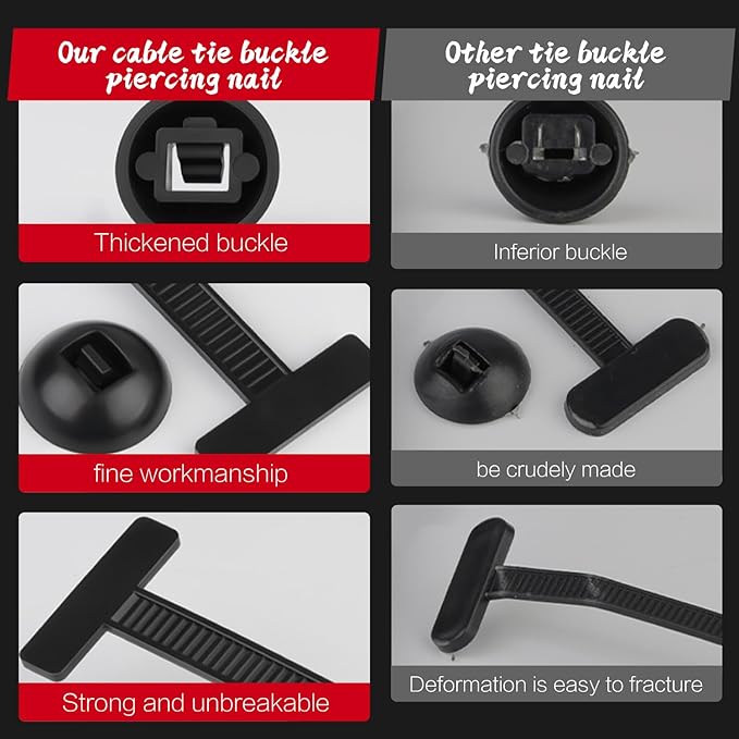Nylon Universal Cable Tie Buckle, Heavy Duty Zip Ties (with Pin & Button), UV Resistant Black Zipties for Car Daily Repair (100)