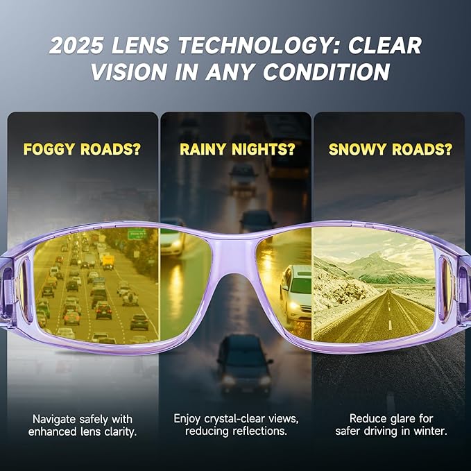 Night Driving Glasses Night Vision Glasses Fit Over Glasses Polarized Anti-Glare UV400 Gift for Men Women