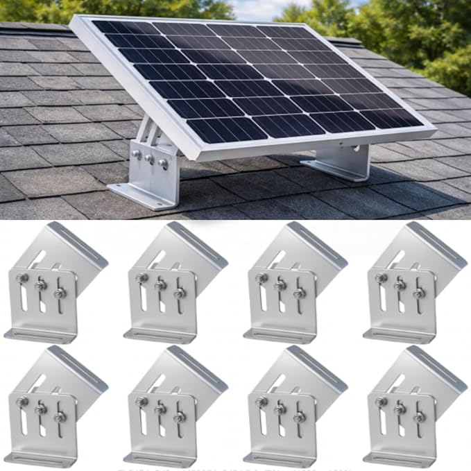 Frienda 8 Pcs Solar Panel Tilt Mount Brackets, 4"-7" Adjustable Length, 20°-160° Adjustable Angle, 1/8" Thick Anodized 6063 Aluminum Solar Panel Rack Mount for Rv, Roof, Boat