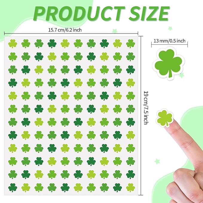 2400 Pcs St. Patrick's Day Shamrock Paper Stickers,4 Colors,Lucky Clovers Self Adhesive Stickers,for Envelopes Scrapbook Gifts,0.5in