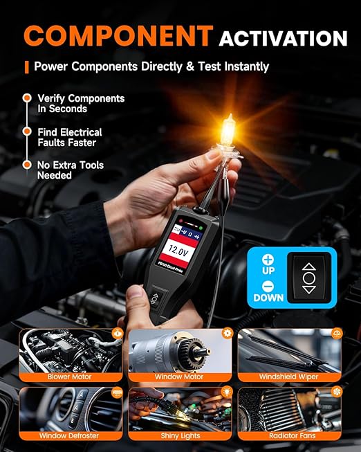 ANCEL PB100 Automotive Power Circuit Probe, 12-24 VDC Car Electrical Diagnostic Tool, AC/DC Voltage Current Resistance Short Detection, Trailer Fuse Tester, Digital Voltmeter Ohmmeter, 40FT Cables