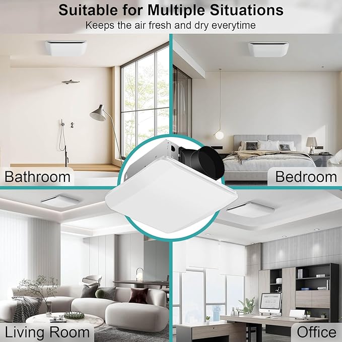 Bathroom Exhaust Fan Ceiling Mount 110CFM, Quiet Ventilation Fan 1.5 Sones with Hidden Grille Cover & Metal Motor, 4-inch Duct Household Extractor, Ideal for Bathroom Remodeling (White)