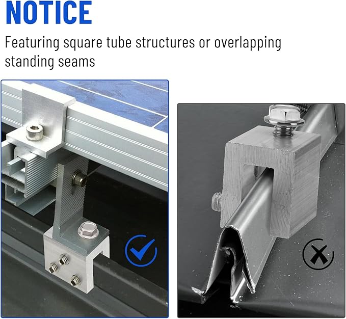 6PCS Standing Seam Roof Clamps, Metal Roof Fixing Clamps, Racking Bracket for Solar Panel Module Installation, Starlink Base, Heat Cable and Snow Guard Attachment