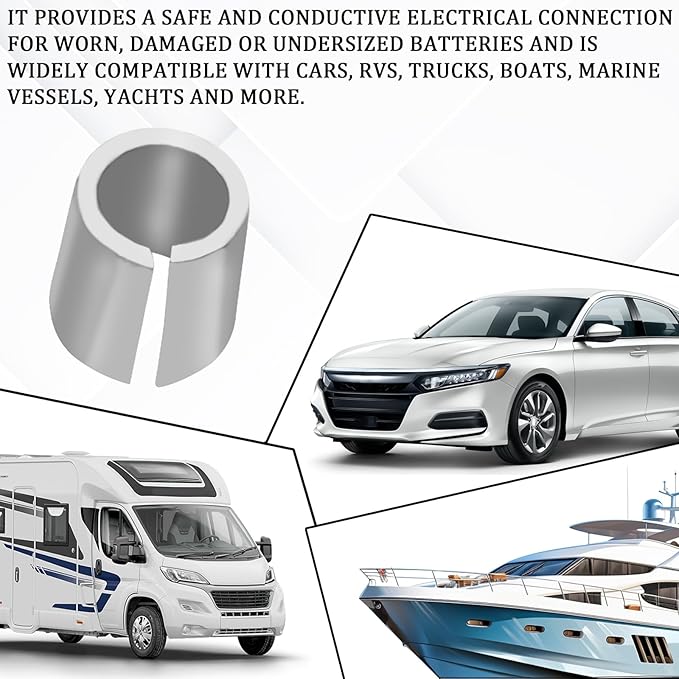 2Pair Battery Terminal Shim Battery Post Shims Adaptor Sleeves Positive & Negative Converter Post Terminal Connector, Universal Pure Lead Anode Cathode Sleeves SUV Truck Car Accessories